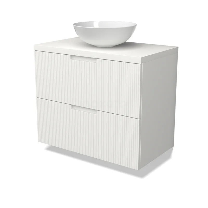Modulo Plato Vanity units for countertop basin | 80 cm Matte white Line front Matte white worktop 2 Stacked drawers BMK17-03024