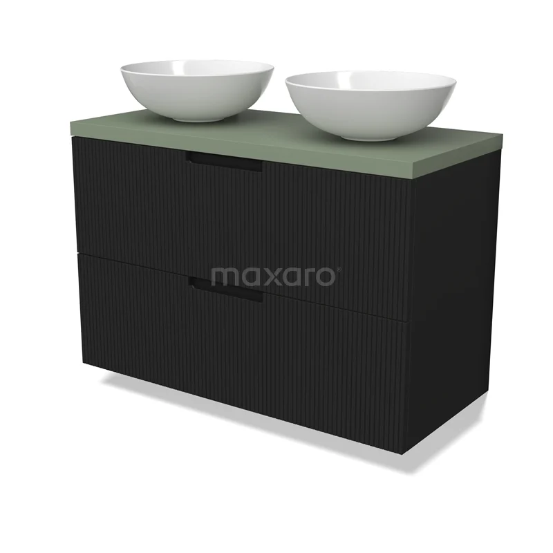 Modulo Plato Vanity units for countertop basin | 100 cm Matte black Line front Sage green worktop 2 Stacked drawers BMK17-03044
