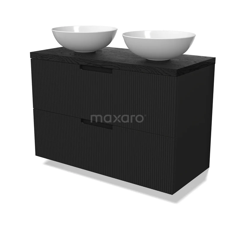 Modulo Plato Vanity units for countertop basin | 100 cm Matte black Line front Black oak worktop 2 Stacked drawers BMK17-03045