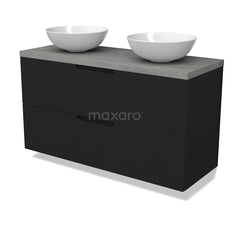 Modulo Plato Vanity units for countertop basin | 120 cm Matte black Line front Light grey concrete worktop 2 Stacked drawers BMK17-03086