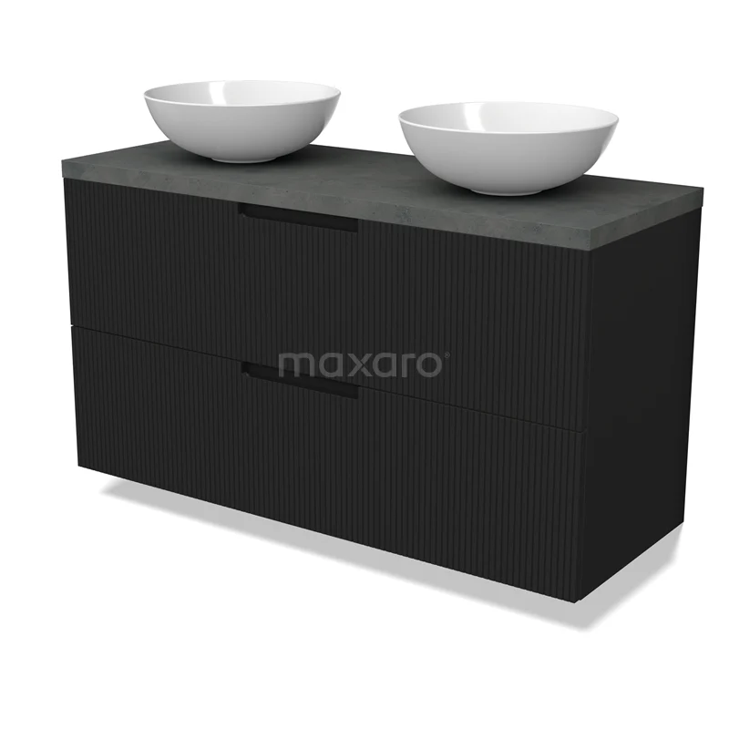 Modulo Plato Vanity units for countertop basin | 120 cm Matte black Line front Dark grey concrete worktop 2 Stacked drawers BMK17-03087