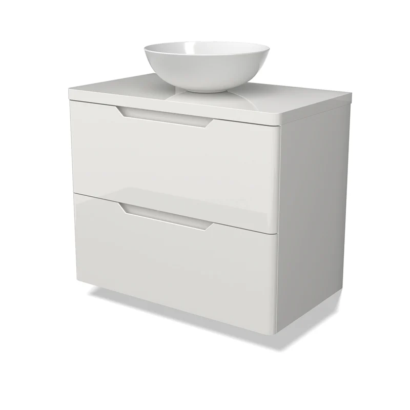 Modulo Plato Vanity units for countertop basin | 80 cm High-gloss white Round front High-gloss white worktop 2 Stacked drawers BMK17-03110