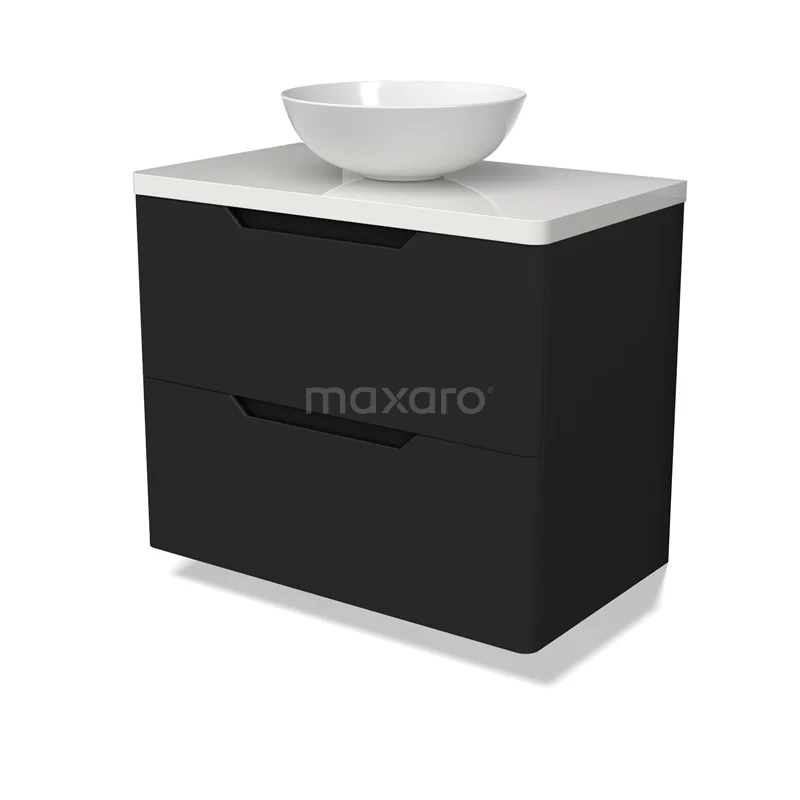 Modulo Plato Vanity units for countertop basin | 80 cm Matte black Round front High-gloss white worktop 2 Stacked drawers BMK17-03111