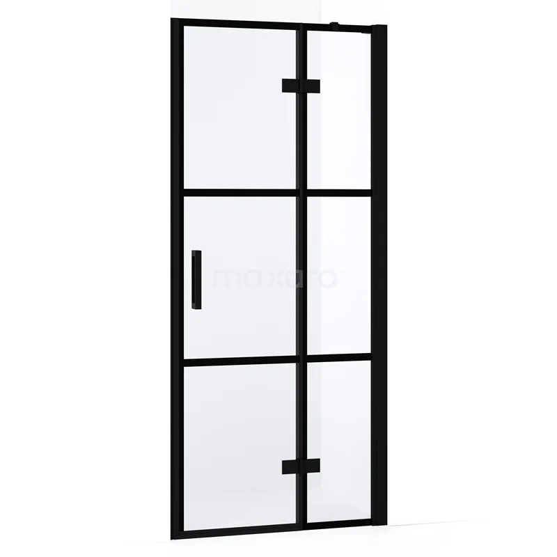 Diamond Shower door | 80 cm Matte black Clear with 4 black stripes Pivot door DDB22351238MB