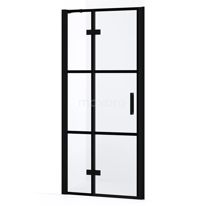 Diamond Shower door | 80 cm Matte black Clear with 4 black stripes Pivot door DDB21352238MB