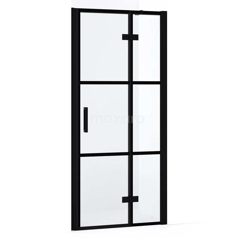 Diamond Shower door | 80 cm Matte black Clear with 4 black stripes Pivot door DDB22352338MB