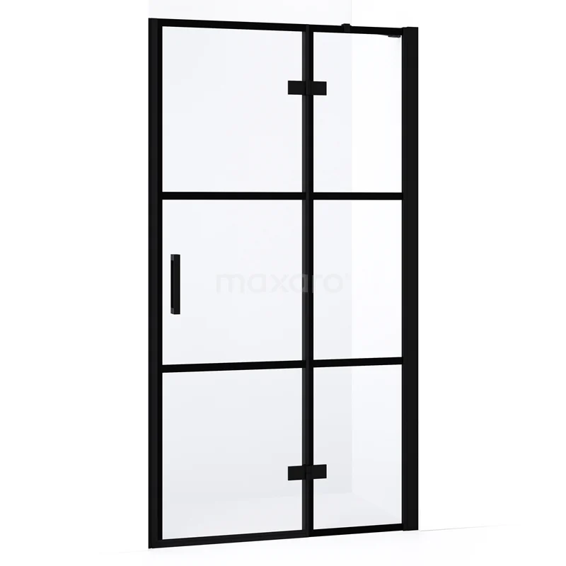 Diamond Shower door | 90 cm Matte black Clear with 4 black stripes Pivot door DDB22361238MB