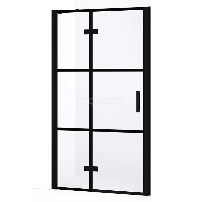 Diamond Shower door | 90 cm Matte black Clear with 4 black stripes Pivot door DDB21362238MB