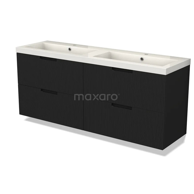 Vanity units with basin | 160 cm Matte black Line front Mineral marble 4 drawers BMW18-01231