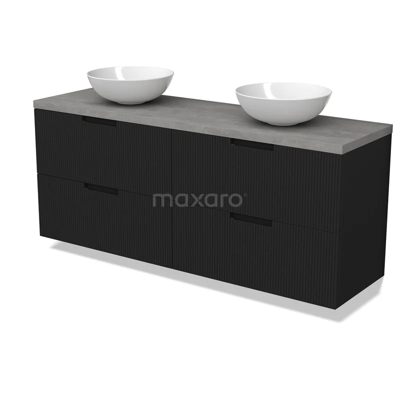 Modulo Plato Vanity units for countertop basin | 160 cm Matte black Line front Light grey concrete worktop 4 drawers BMK18-02177
