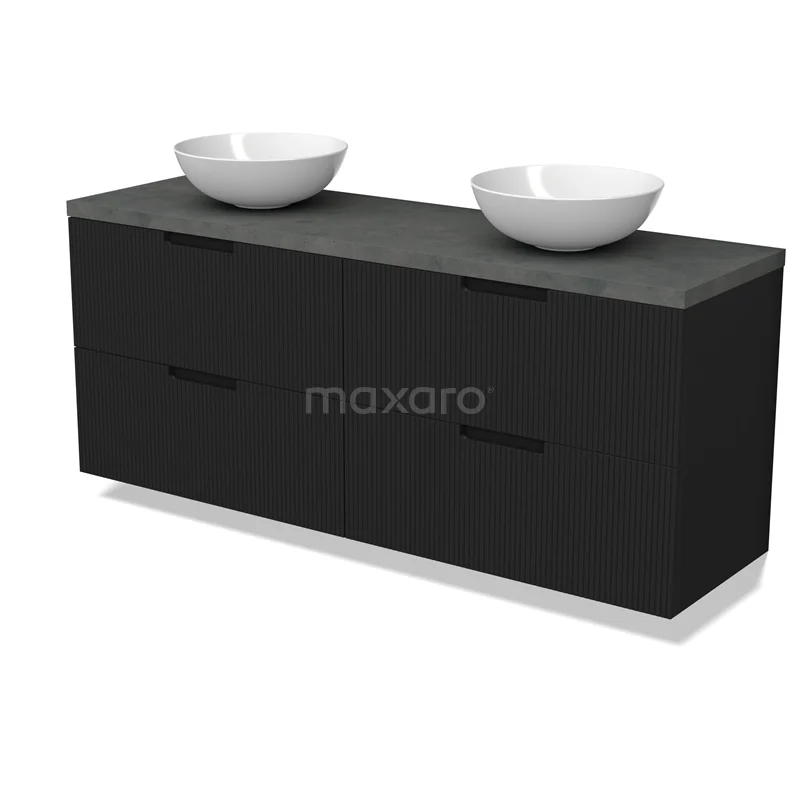 Modulo Plato Vanity units for countertop basin | 160 cm Matte black Line front Dark grey concrete worktop 4 drawers BMK18-02178