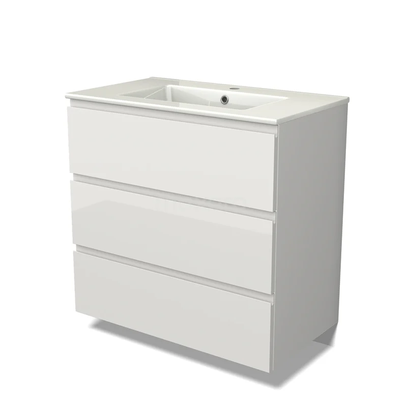 Badmöbel 80cm Modulo Hochglanz Weiß 3 Schubladen Waschbecken ohne Griffe Keramik BMW19-00129 Badmöbel 80cm Modulo Hochglanz Weiß 3 Schubladen Waschbecken ohne Griffe Keramik BMW19-00129