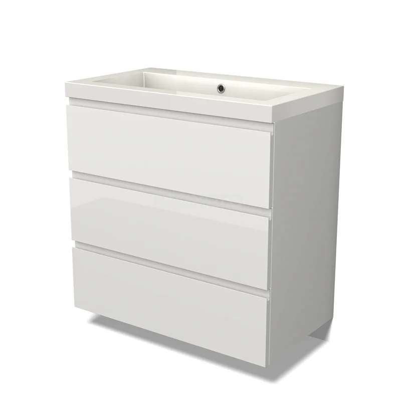 Badmöbel 80cm Modulo Hochglanz Weiß 3 Schubladen griffloses Waschbecken Mineralguss BMW19-00130 Badmöbel 80cm Modulo Hochglanz Weiß 3 Schubladen griffloses Waschbecken Mineralguss BMW19-00130