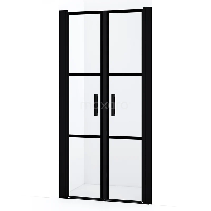 Diamond Shower door | 90 cm Matte black Clear with black stripes Bi-fold door DDE10404218MBN