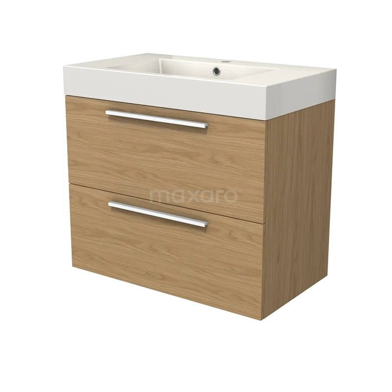 Modulo Vanity units with basin | 80 cm Natural veneer Flat front Mineral marble 2 Stacked drawers BMW17-05179