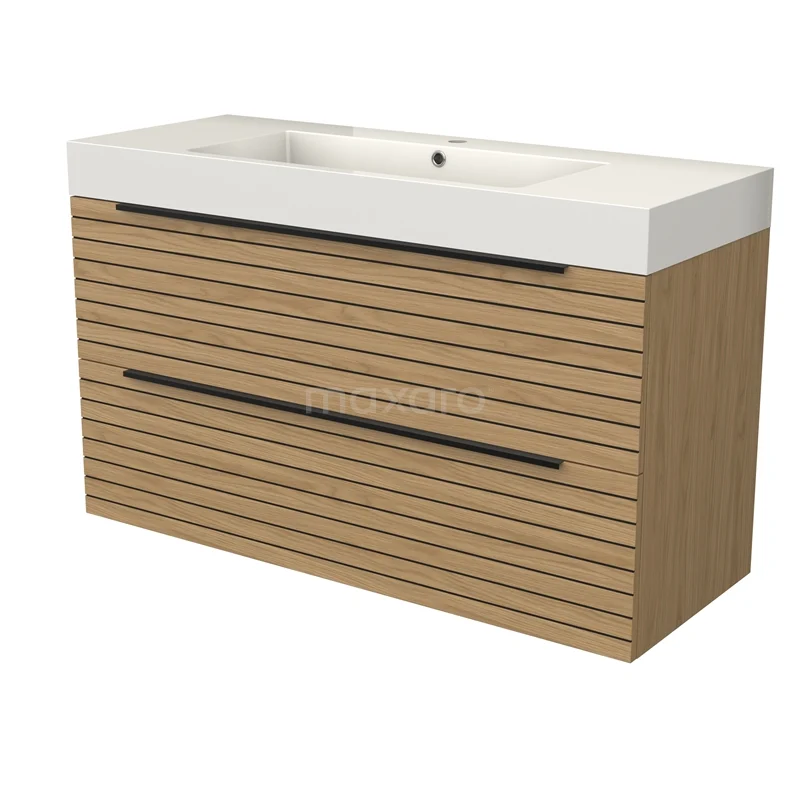 Modulo Vanity units with basin | 120 cm Natural veneer Strip front Mineral marble 2 Stacked drawers BMW17-05306