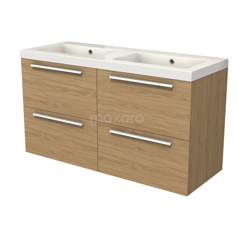 Modulo Badkamermeubel met wastafel | 120 cm Naturel fineer Vlak front Mineraalmarmer 4 lades BMW18-01234
