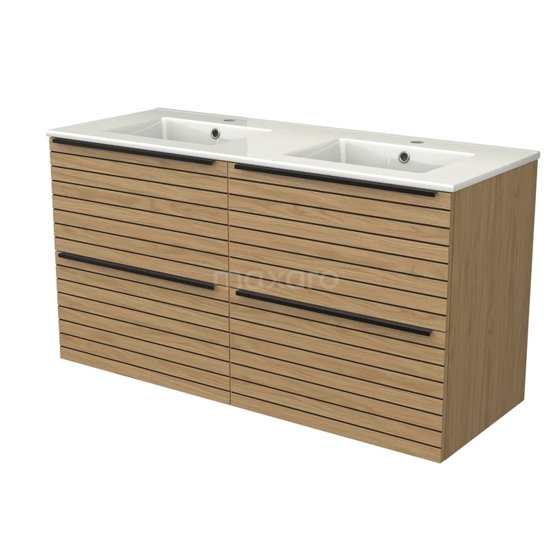 Modulo Vanity units with basin | 120 cm Natural veneer Strip front Ceramic 4 drawers BMW18-01251