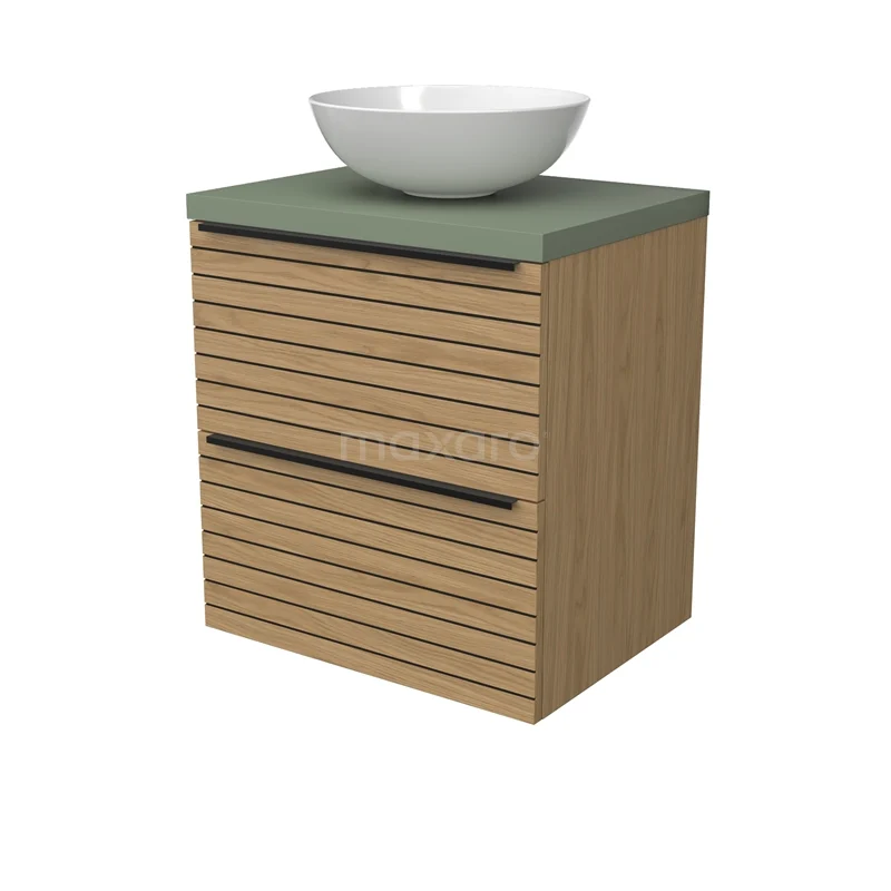 Modulo Plato Badmöbel mit Aufsatzwaschbecken | 60 cm Naturfurnier Streifen front Salbeigrün blatt 2 übereinanderliegende Schubladen BMK17-03139 Modulo Plato Badmöbel mit Aufsatzwaschbecken | 60 cm Naturfurnier Streifen front Salbeigrün blatt 2 übereinanderliegende Schubladen BMK17-03139