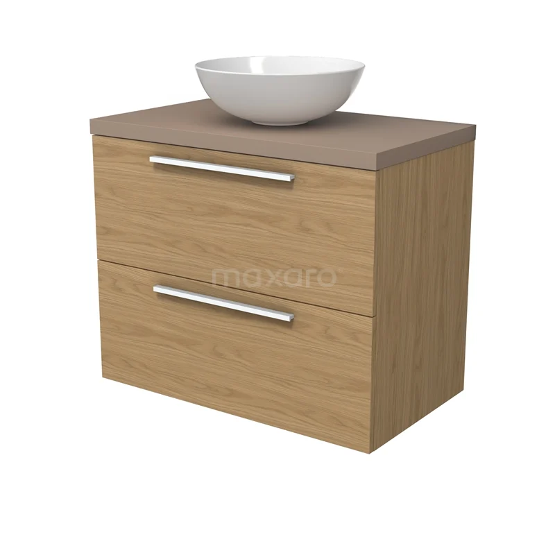 Modulo Plato Vanity units for countertop basin | 80 cm Natural veneer Flat front Taupe worktop 2 Stacked drawers BMK17-03144