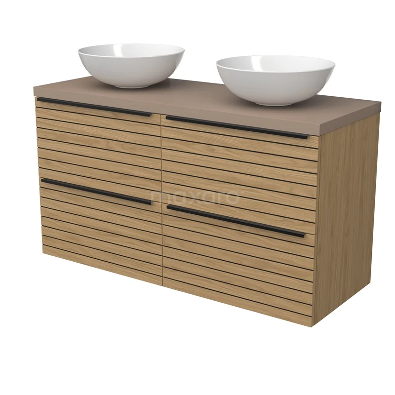 Modulo Plato Vanity units for countertop basin | 120 cm Natural veneer Strip front Taupe worktop 4 drawers BMK18-02206