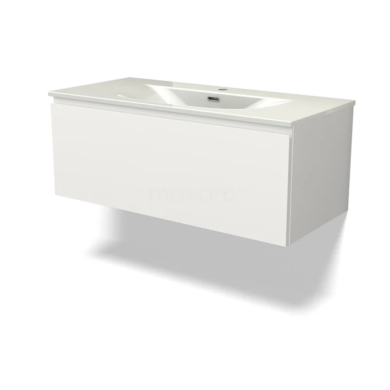 Modulo Vanity units with basin | 100 cm Matte white Handle-less front Ceramic 1 drawer BMW11-04800