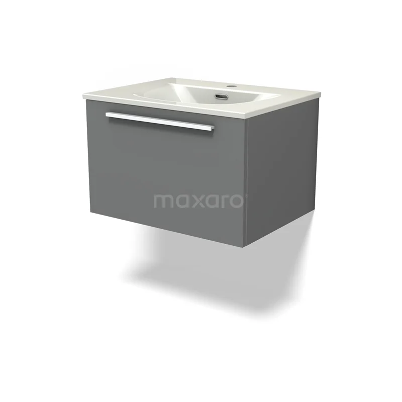 Modulo Vanity units with basin | 60 cm Mid grey Flat front Ceramic 1 drawer BMW11-04804