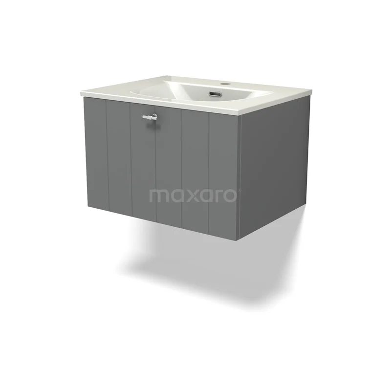 Modulo Vanity units with basin | 60 cm Mid grey Slat front Ceramic 1 drawer BMW11-04805