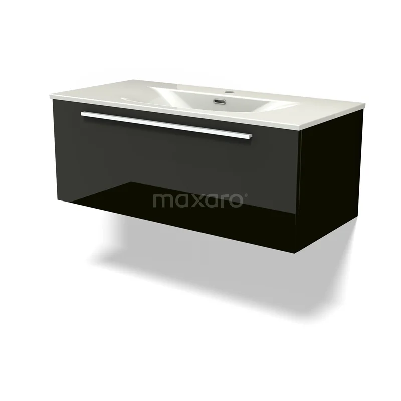 Modulo Vanity units with basin | 100 cm High-gloss black Flat front Ceramic 1 drawer BMW11-04842