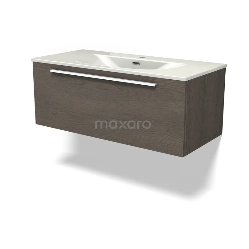 Modulo Vanity units with basin | 100 cm Dark brown oak Flat front Ceramic 1 drawer BMW11-04888