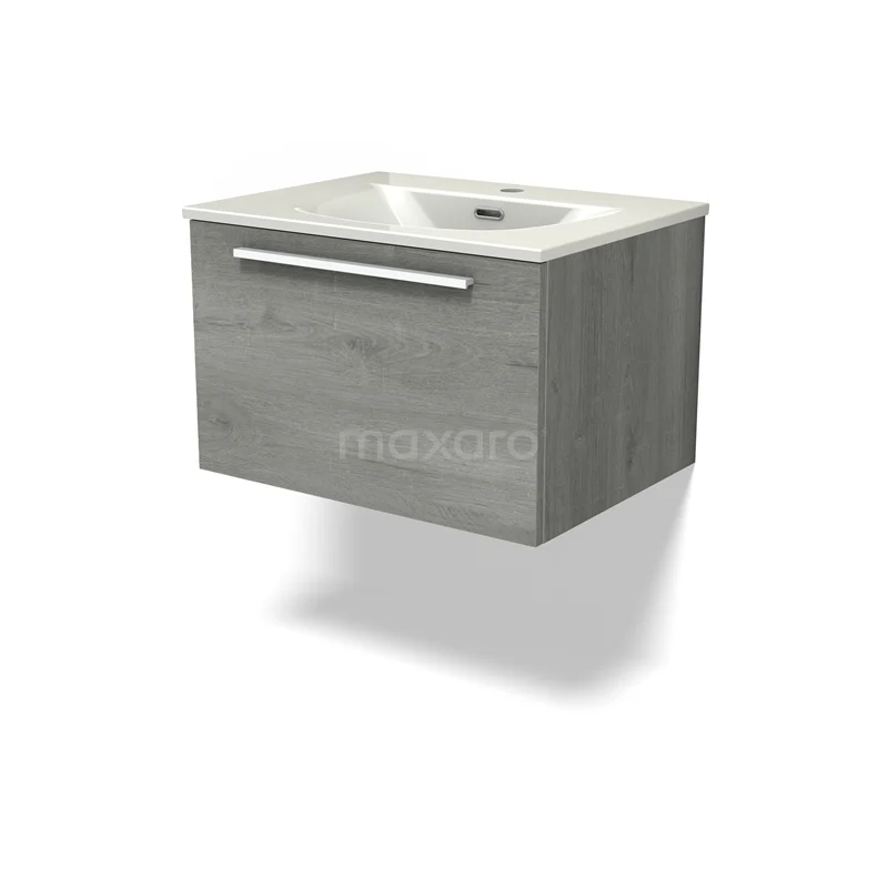 Modulo Vanity units with basin | 60 cm Grey oak Flat front Ceramic 1 drawer BMW11-04892