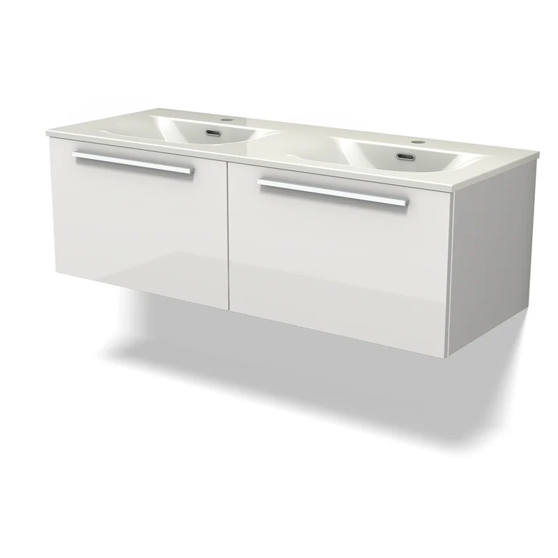 Modulo Vanity units with basin | 120 cm High-gloss white Flat front Ceramic 2 Side-by-side drawers BMW12-01160