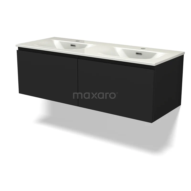 Modulo Vanity units with basin | 120 cm Matte black Handle-less front Ceramic 2 Side-by-side drawers BMW12-01173