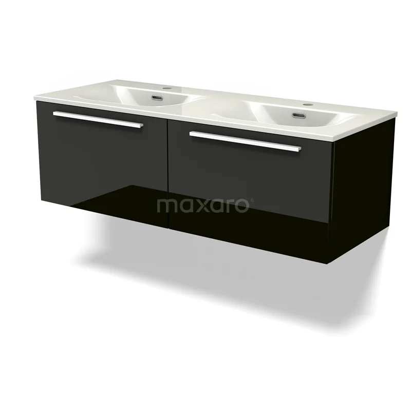 Modulo Vanity units with basin | 120 cm High-gloss black Flat front Ceramic 2 Side-by-side drawers BMW12-01174