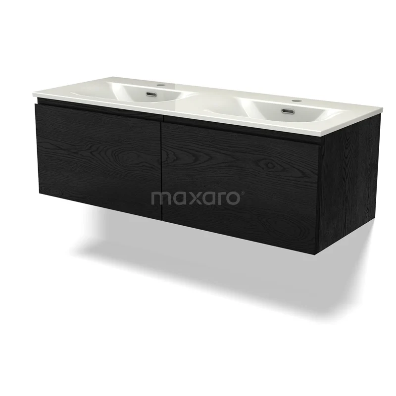 Modulo Vanity units with basin | 120 cm Black oak Handle-less front Ceramic 2 Side-by-side drawers BMW12-01200