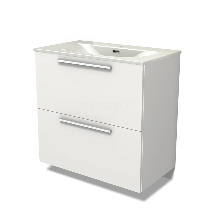 Modulo Vanity units with basin | 80 cm Matte white Flat front Ceramic 2 stacked drawers under each other BMW13-01558
