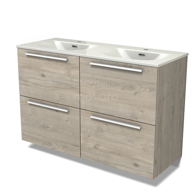 Modulo Vanity units with basin | 120 cm Light grey oak Flat front Ceramic 4 high drawers BMW14-00777