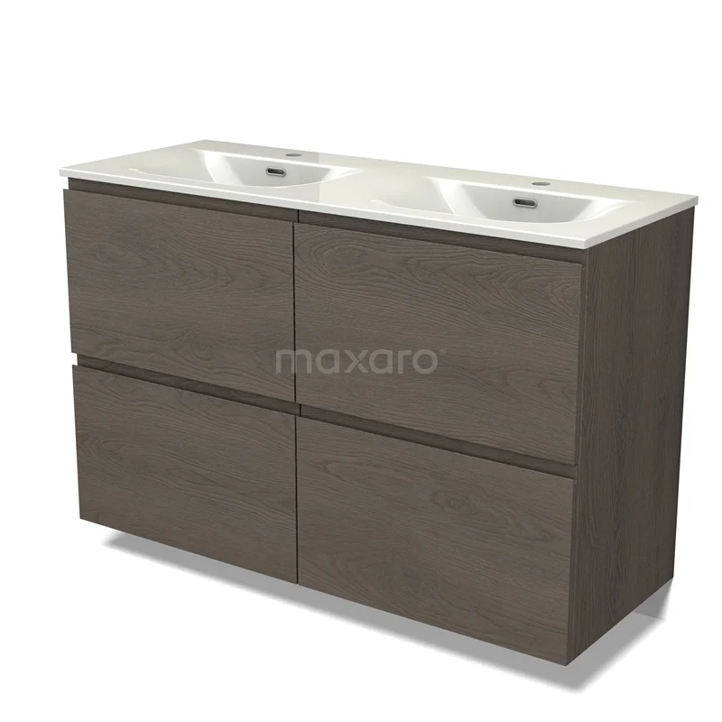 Modulo Vanity units with basin | 120 cm Dark brown oak Handle-less front Ceramic 4 high drawers BMW14-00791