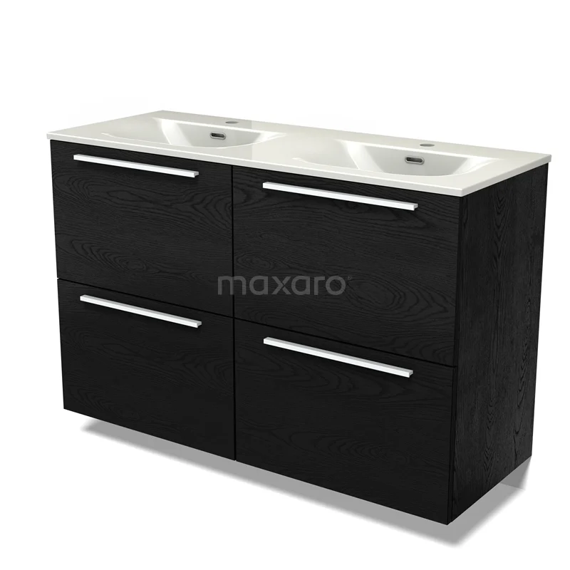 Modulo Vanity units with basin | 120 cm Black oak Flat front Ceramic 4 high drawers BMW14-00795