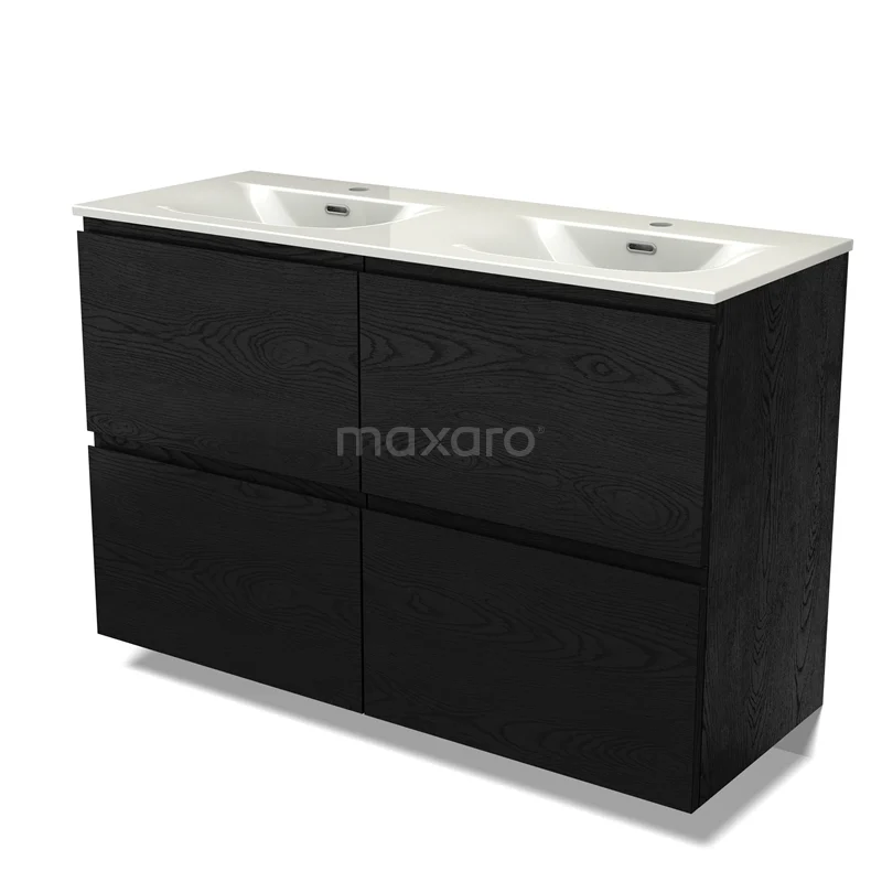 Modulo Vanity units with basin | 120 cm Black oak Handle-less front Ceramic 4 high drawers BMW14-00796