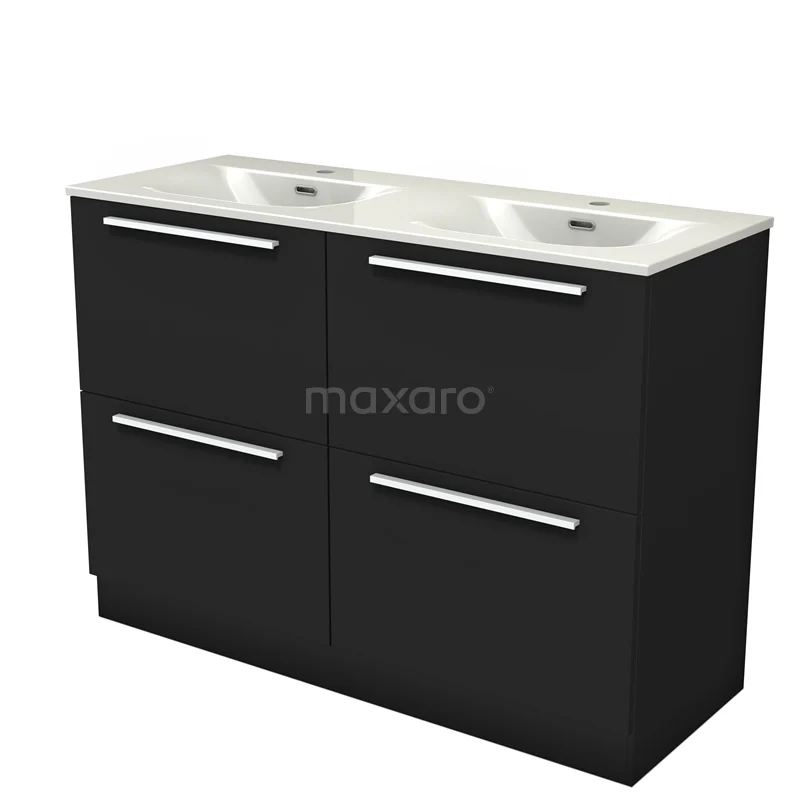 Modulo Vanity units with basin | 120 cm Matte black Flat front Ceramic 4 standing high drawers BMW14S-00162