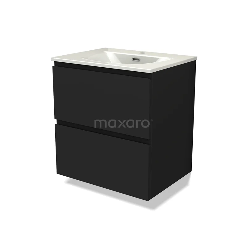 Modulo Vanity units with basin | 60 cm Matte black Handle-less front Ceramic 2 Stacked drawers BMW17-05309