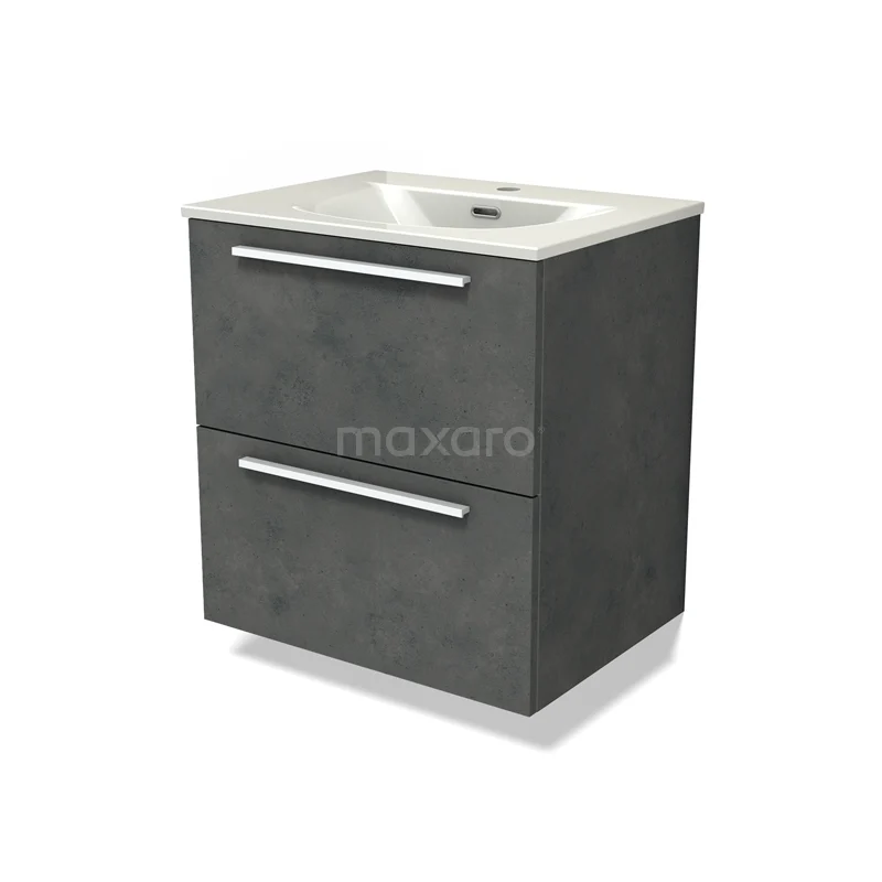Modulo Vanity units with basin | 60 cm Dark grey concrete Flat front Ceramic 2 Stacked drawers BMW17-05324
