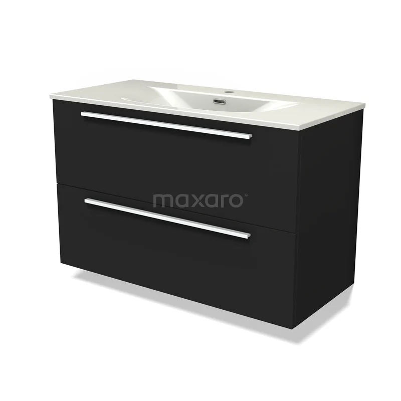 Modulo Bathroom furniture with sink | 100 cm Matte black Flat front Ceramic 2 Stacked drawers BMW17-05343 Modulo Bathroom furniture with sink | 100 cm Matte black Flat front Ceramic 2 Stacked drawers BMW17-05343