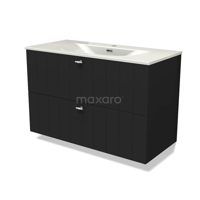 Modulo Bathroom furniture with sink | 100 cm Matte black Slat front Ceramic 2 Stacked drawers BMW17-05344 Modulo Bathroom furniture with sink | 100 cm Matte black Slat front Ceramic 2 Stacked drawers BMW17-05344