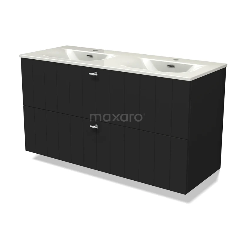 Modulo Vanity units with basin | 120 cm Matte black Slat front Ceramic 2 Stacked drawers BMW17-05362