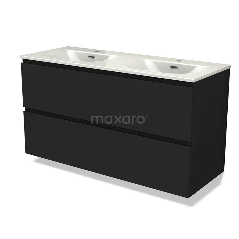 Modulo Vanity units with basin | 120 cm Matte black Handle-less front Ceramic 2 Stacked drawers BMW17-05363