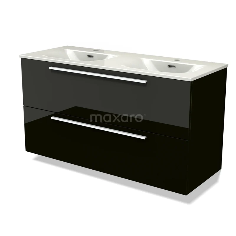 Modulo Vanity units with basin | 120 cm High-gloss black Flat front Ceramic 2 Stacked drawers BMW17-05364