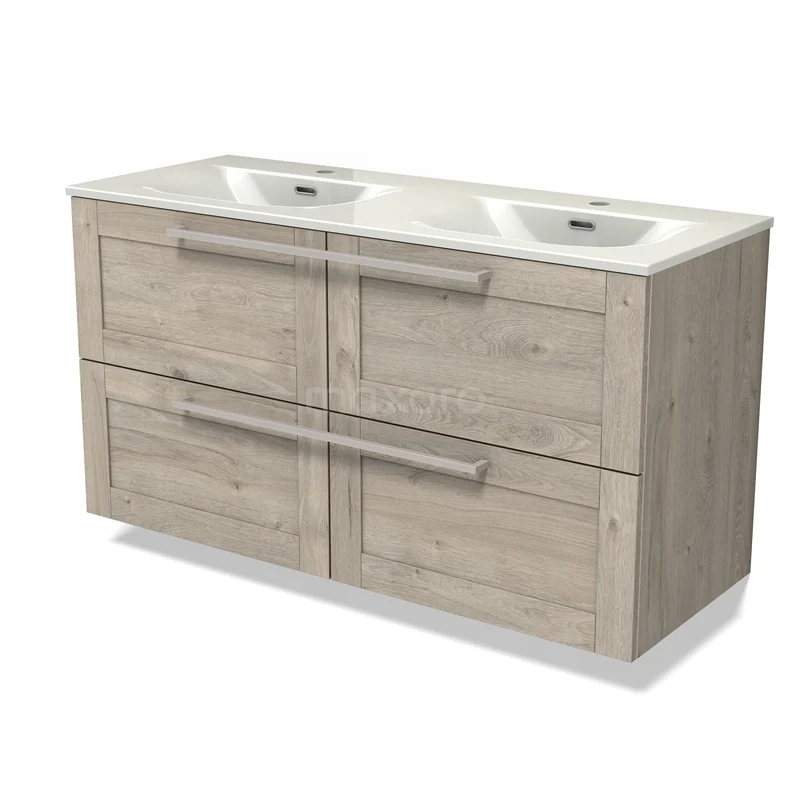 Modulo Vanity units with basin | 120 cm Light grey oak Frame front Ceramic 2 Stacked drawers BMW17-05368