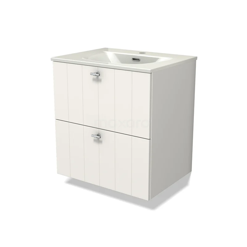 Modulo Vanity units with basin | 60 cm Matte white Slat front Ceramic 2 Stacked drawers BMW17-05392